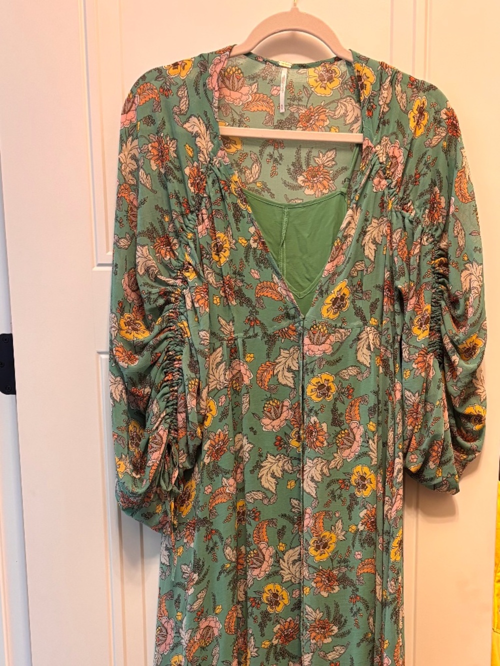 Free People, green floral flowy maxi dress